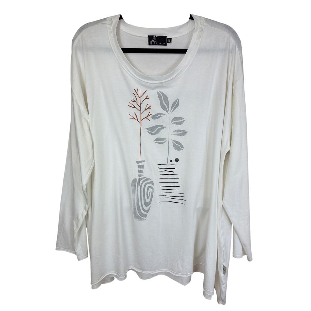 Fenini White Multicolored Screen Print High Low Tunic Top 2XL